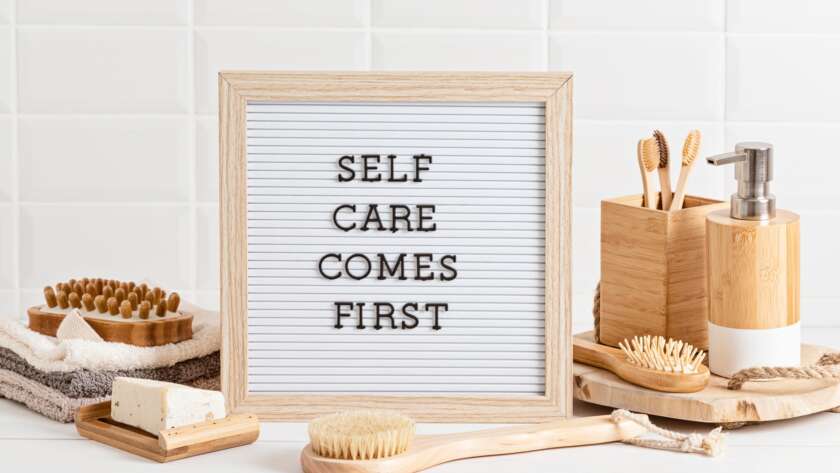 Bathroom styling and organization. Organic lifestyle and skin care products