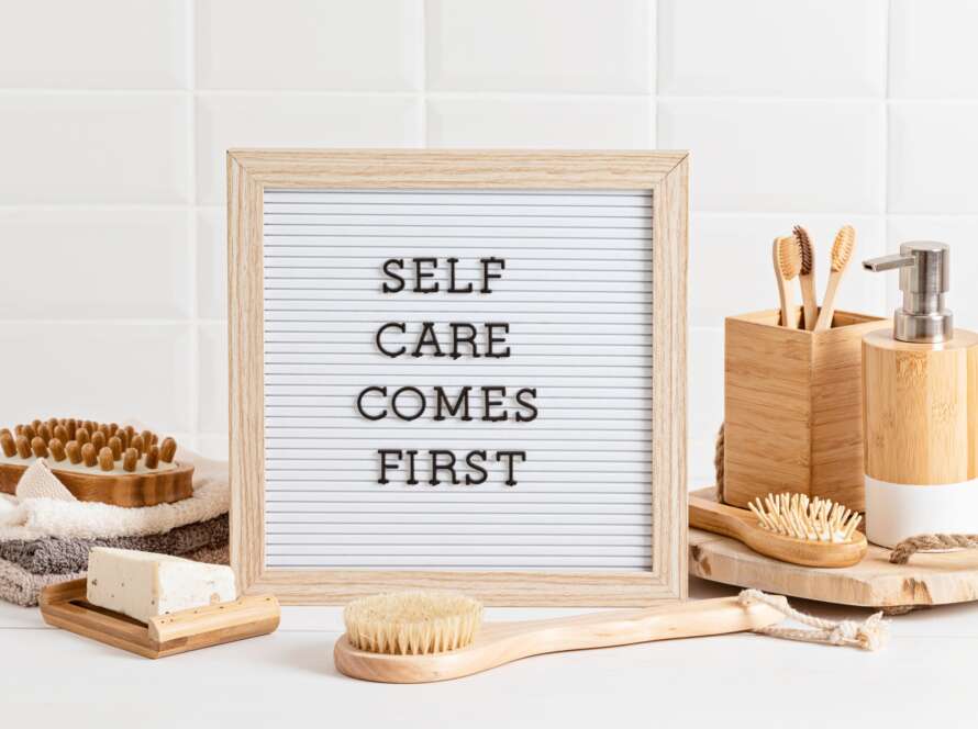 Bathroom styling and organization. Organic lifestyle and skin care products