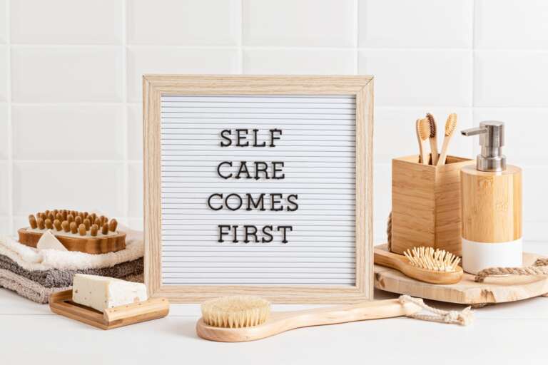 Bathroom styling and organization. Organic lifestyle and skin care products