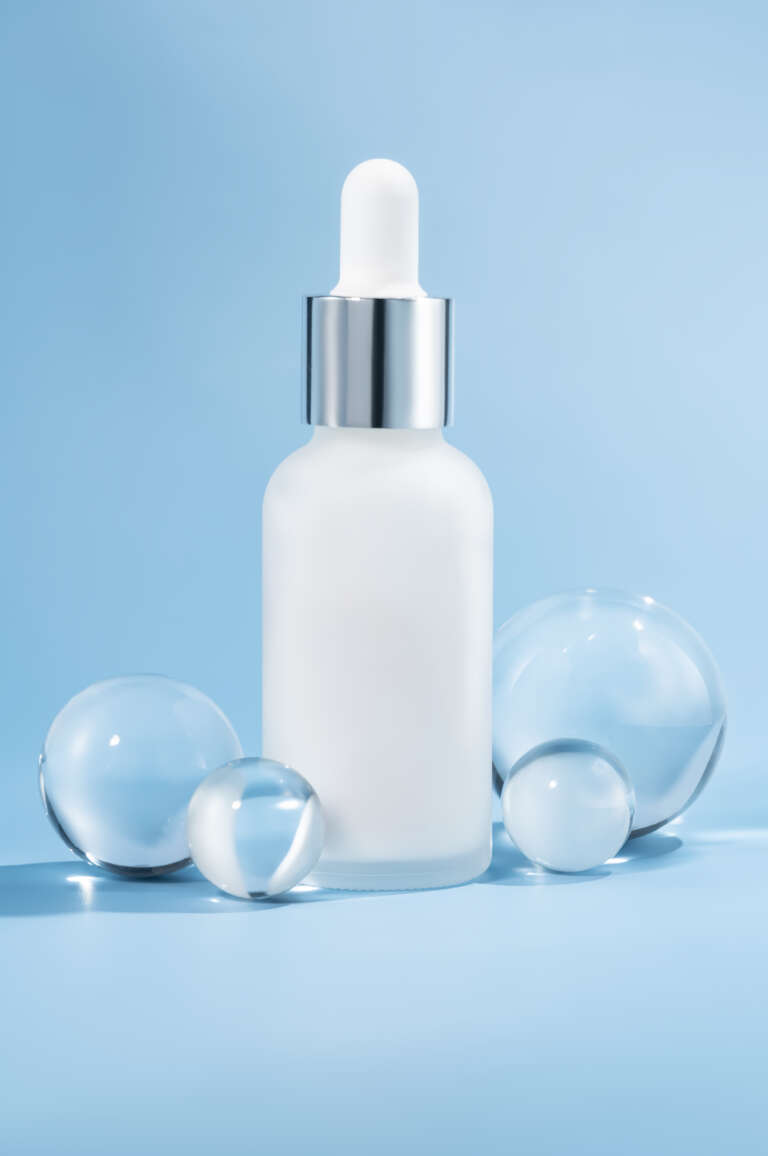Bottle of serum – hyaluronic acid action and application in cosmetology